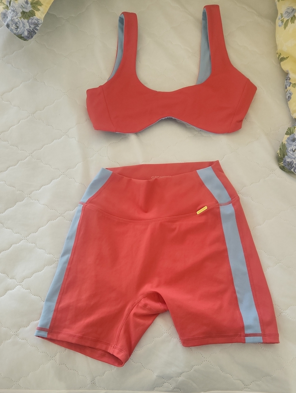 Cleo Harper Coral and Light Blue Womens Matching Workout Set